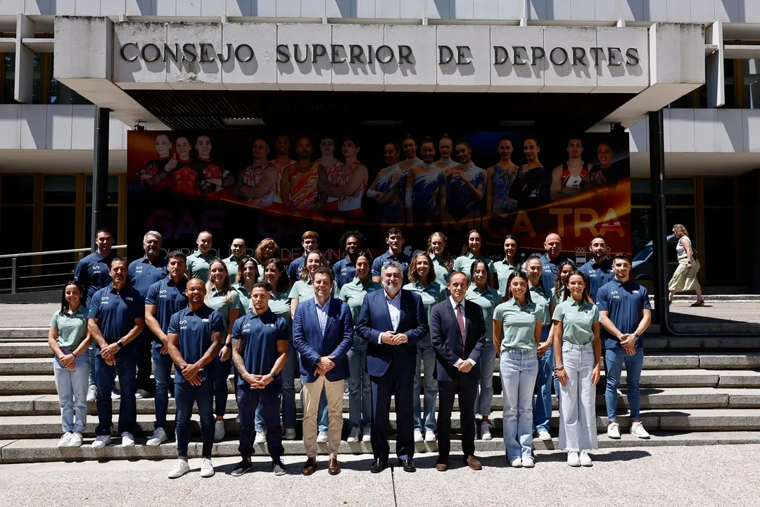 MADRID, 16/07/2024.-Vista de la presentaci&oacute;n en el Consejo Superior de Deportes (CSD) del equipo ol&iacute;mpico de Gimnasia para los juegos de Paris 2024.-EFE/ Rodrigo Jim&eacute;nez