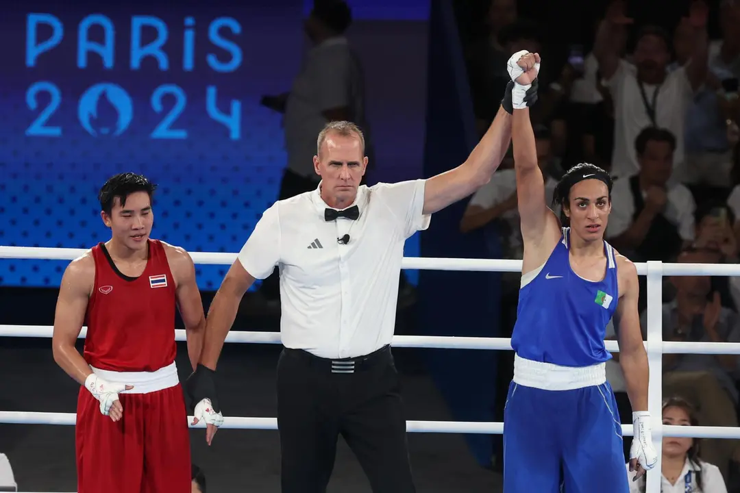 La boxeadora argelina Imane Khelif se clasific&oacute; para la final ol&iacute;mpica de -66 kilos. EFE/EPA/MOHAMMED BADRA