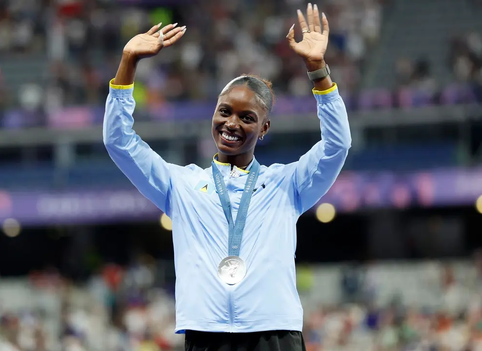 La medalla de plata en los 200m, Julien Alfred, de Santa Luc&iacute;a. EFE/EPA/FRANCK ROBICHON