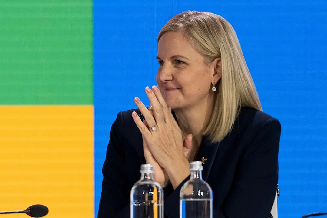 La zimbabuense Kirsty Coventry, durante la sesi&oacute;n de hoy del COI en la que ha sido elegida presidenta del Comit&eacute; Ol&iacute;mpico Internacional (COI) en Costa Navarino, a orillas del mar J&oacute;nico. EFE/Greg Martin/IOC - SOLO USO EDITORIAL/SOLO DISPONIBLE PARA ILUSTRAR LA NOTICIA QUE ACOMPA&Ntilde;A (CR&Eacute;DITO OBLIGATORIO)