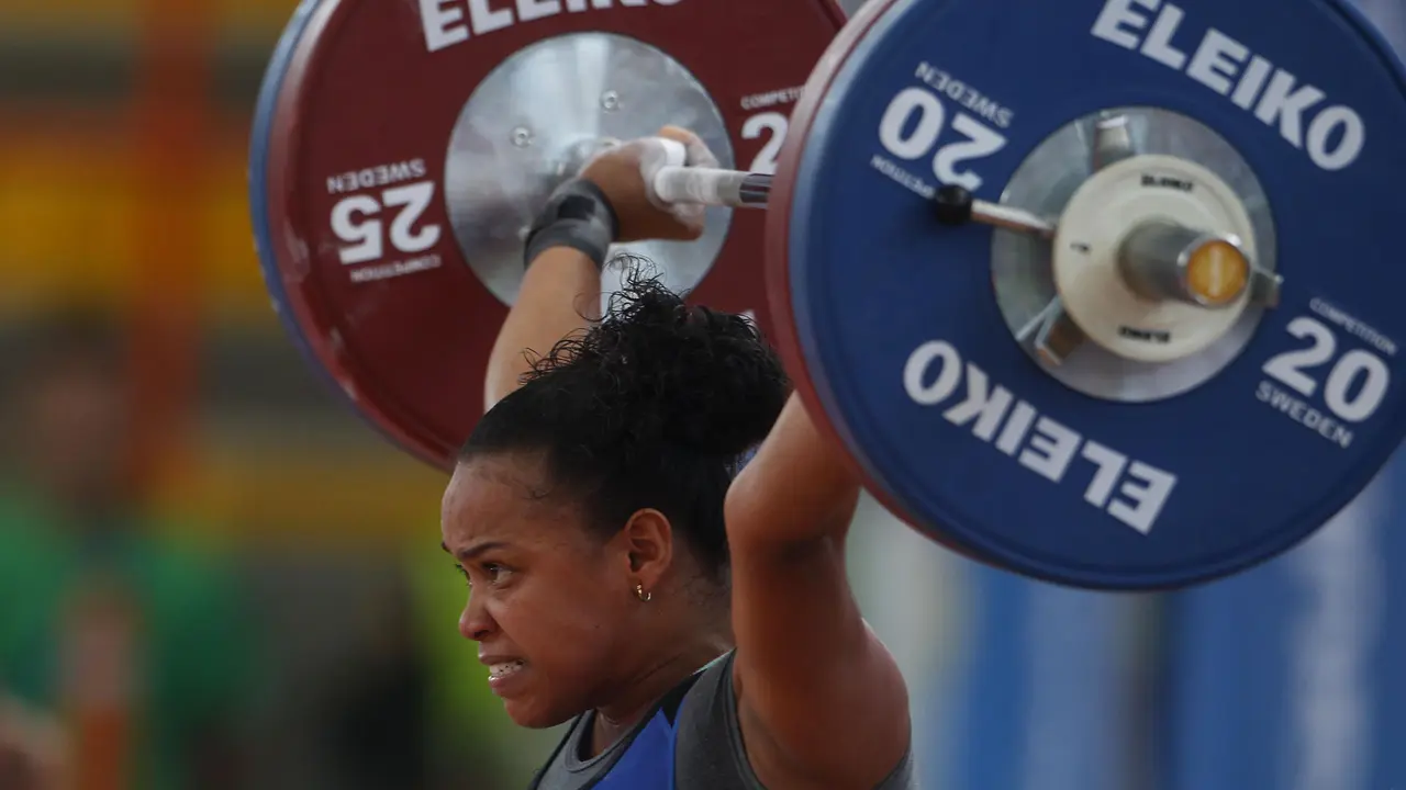 Fotograf&iacute;a de archivo de la pesista colombiana Mari Leivis S&aacute;nchez que gan&oacute; este viernes la medalla de plata en los Juegos Ol&iacute;mpicos de Par&iacute;s. EFE/Luis Eduardo Noriega A.