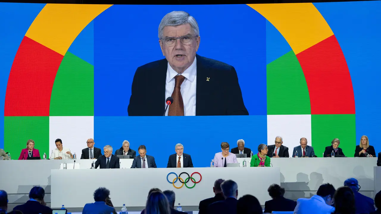 El presidente del COI, Thomas Bach, durante la 144 Sesi&oacute;n del COI, este jueves en Costa Navarino, Grecia EFE/ COI/Greg Martin